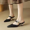 Women Kitten Heels Mules Golden Rivet Pointed Toe Summer Sandals Fashion Beige Ladies Casual Med Heels  Luxury Shoes 6