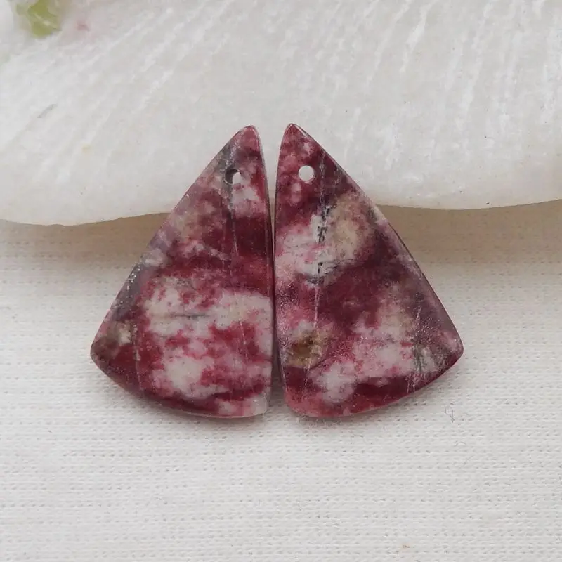 Natural Stone Norwegian Thulite Gemstone Triangle Earring Bead 23x14x4mm 4g Semiprecious Fashion Jewelry Accessories