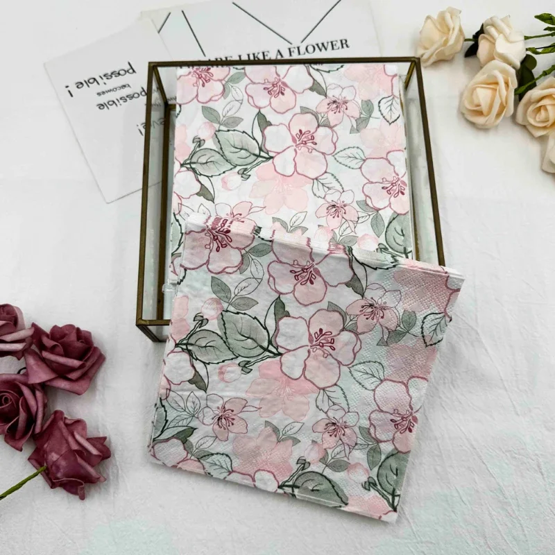 10/20pcs/Pac 33*33cm 2-Ply Pink Flower Printed Napkin Wedding Party Disposable Wine Glass Origami DIY Butterfly Bone Bart Paper