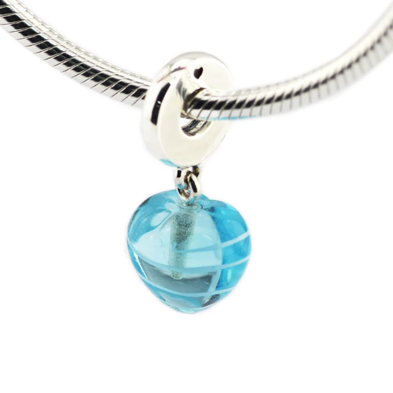 

Blue Ribbon Heart Charm Murano Glass Beads 925 Silver Original Waist Beads DIY Luxury Charm Bracelet Femme Make Up Mother Kids