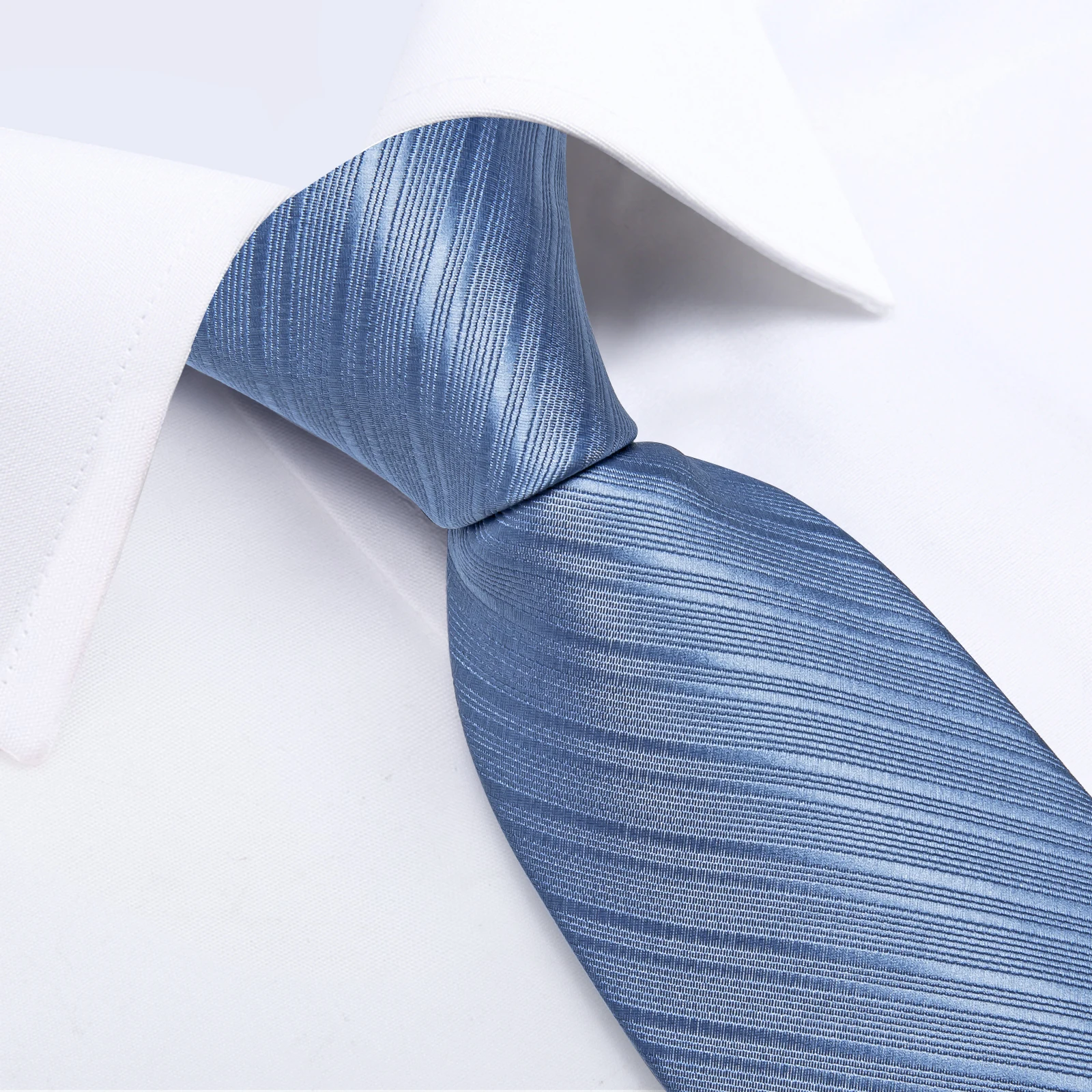 Light Blue Striped Mens Ties Hanky Cufflinks Set Silk Neck Ties For Men Wedding Party Business Tie Men Set DiBanGu neck tie pocket square