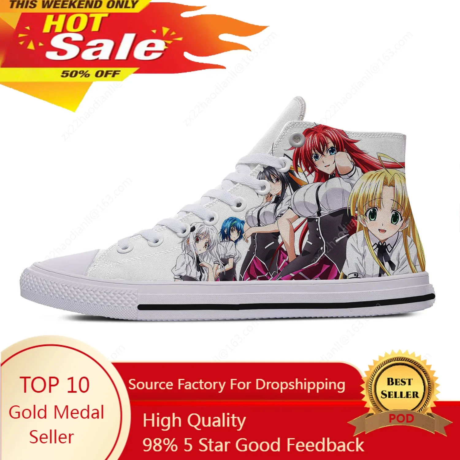 Anime High School DxD HERO High Top Sneakers Mens Womens Teenager Casual Shoes Canvas Running Shoes 3D Print Lightweight shoe 1