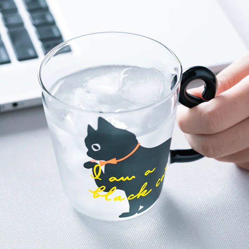 Cute Kitten Glass Cup, Kawaii Cat Glass Water Cup With Tail Handle