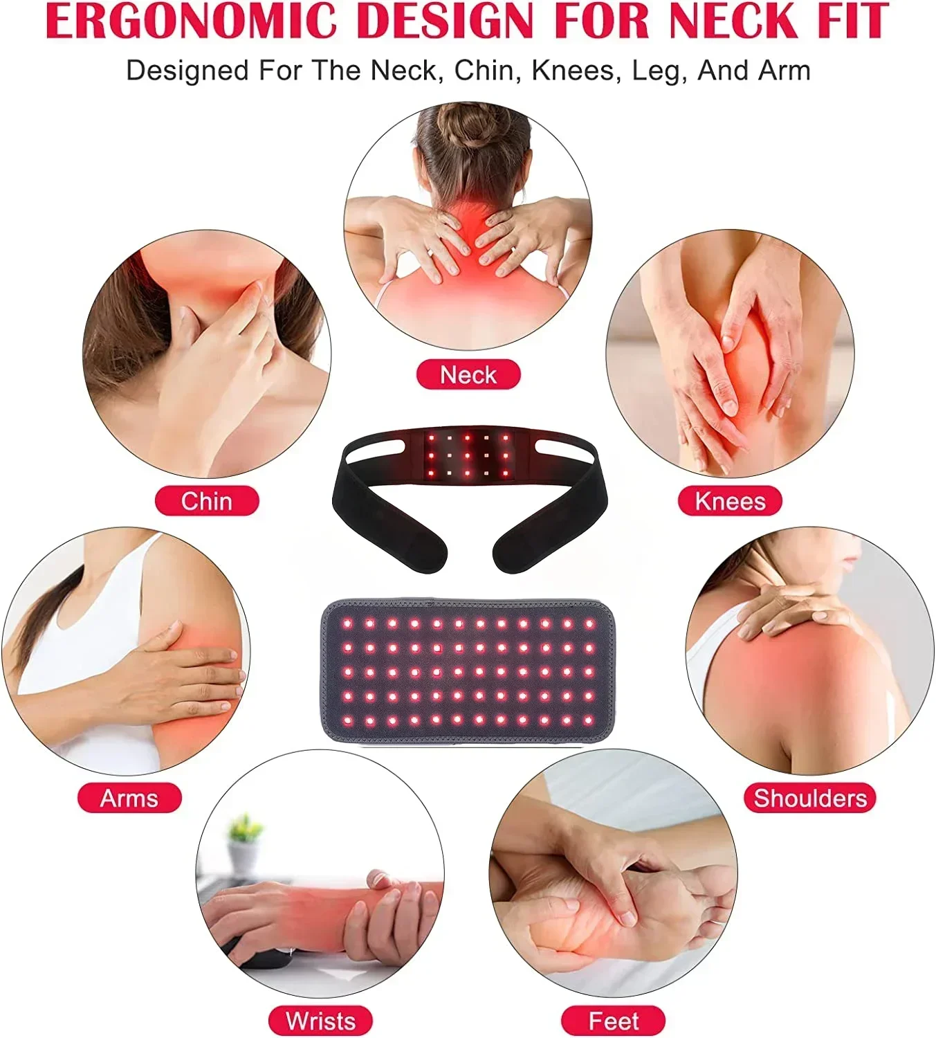 Whole Body Red＆Infrared LED Light Belt 660&850nm Wrap Burn Fat Wrap Slimming Device Waist Neck Chin Wrist Hand Pad