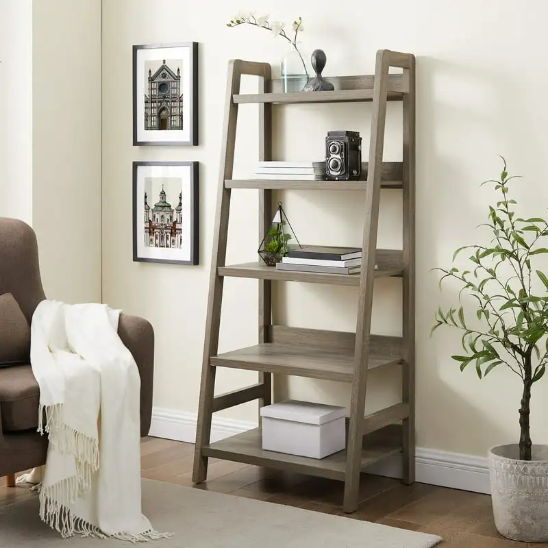

5- Ladder Bookcase, 60.38" Tall, Gray