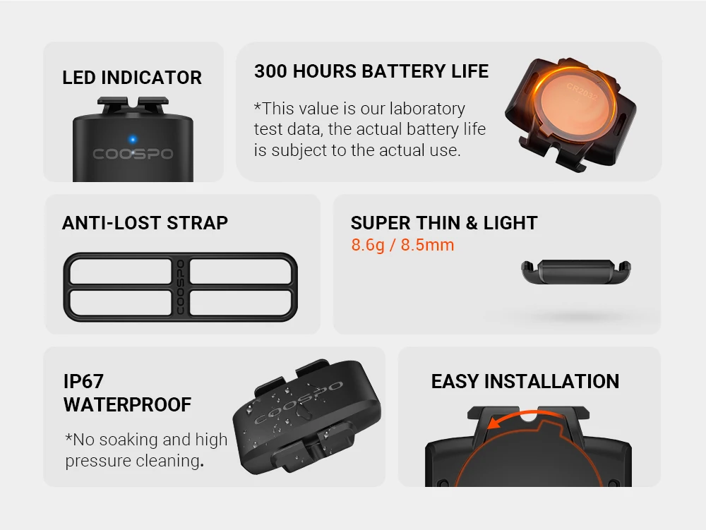 COOSPO BK9 Fahrradgeschwindigkeits- und Trittfrequenzsensor Bluetooth5.0 ANT Fahrradverfolgung IP67 für Rouvy/Zwift/Peloton/Wahoo/GPS-Fahrradcomputer – Detail 6