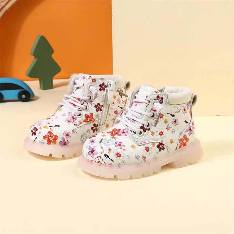 2024 New Autumn Baby Boots For Girls Leather Flower Ankle Boots Rubber Sole Zip Side Fashion Toddler Kids Boots 15-25 4