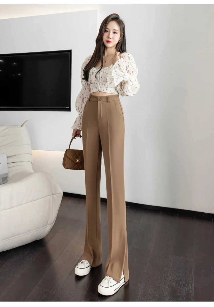 old navy capris 2022 Simple Fashion Side Split Straight Pants Women Wide Leg Long Trousers High Waist Casual Streetwear Pants Pantalons Mujer women's snow pants