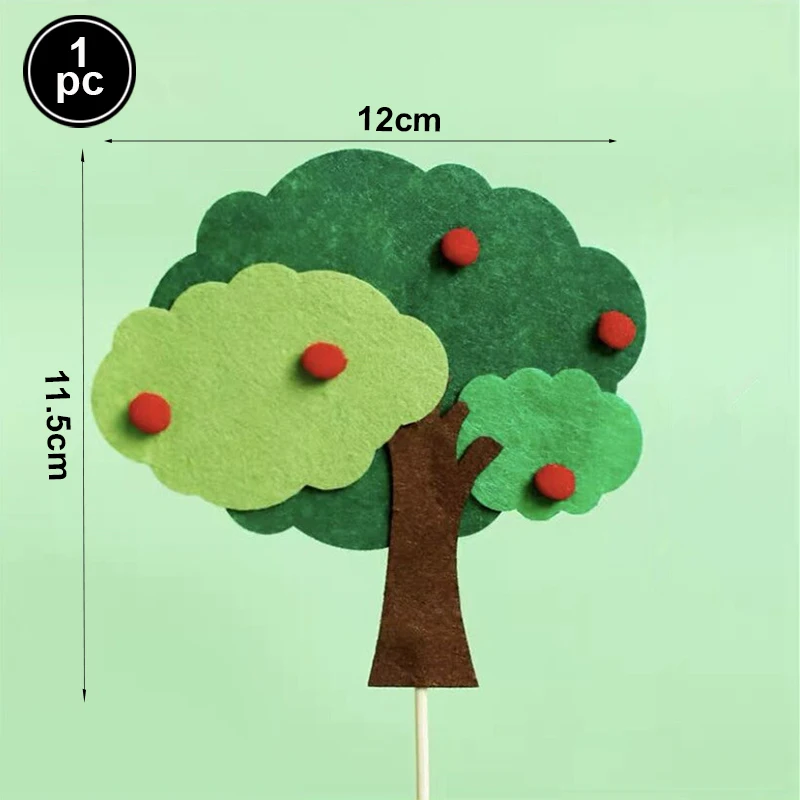 Dschungel Thema Geburtstags torte Dekoration Filz Wald kleines Blatt Wald Kiefer Apfel Kokosnuss Früchte Baum alles Gute zum Geburtstag Kuchen Topper – Detail 21