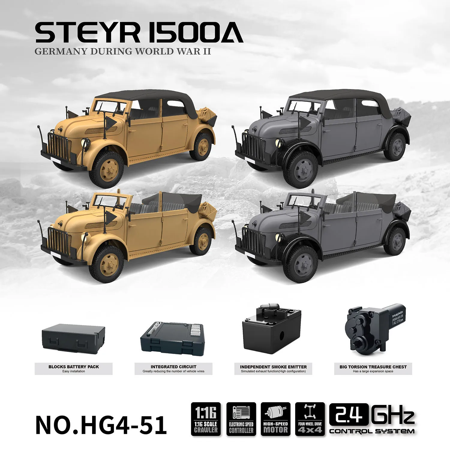 2.4G HG 1/18 RC Off-road Vehicles 4x4 Remote Control Command Vehicle Model with Smoke Unit and Light Sound Set RC Toy TH23880 2
