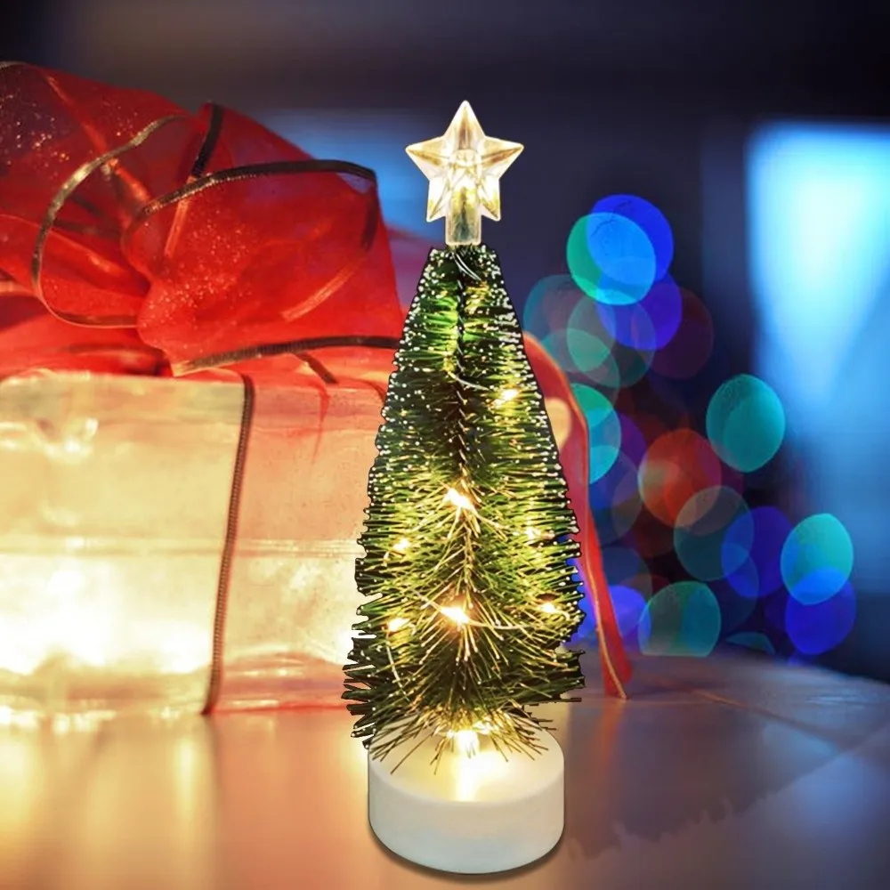 3Pcs/Set Glowing Small Pine Trees Lights Artificial Cedar Christmas Luminous Gifts with Top Star Festival Miniature