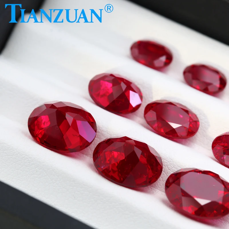 Artificial ruby dark  red  color oval shape natural cut  stone with inclusions vs si clarity loose stone