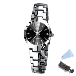 Women's Elegant Stainless Steel Waterproof Quartz Wristwatch with Luminous Dial and Calendar Feature (Silver black No date)