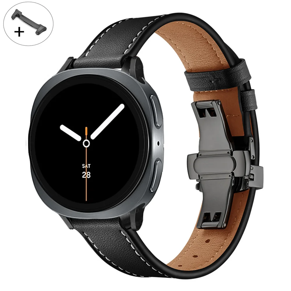 Elegant Leather Adjustable Bracelet Band with Metal Buckle