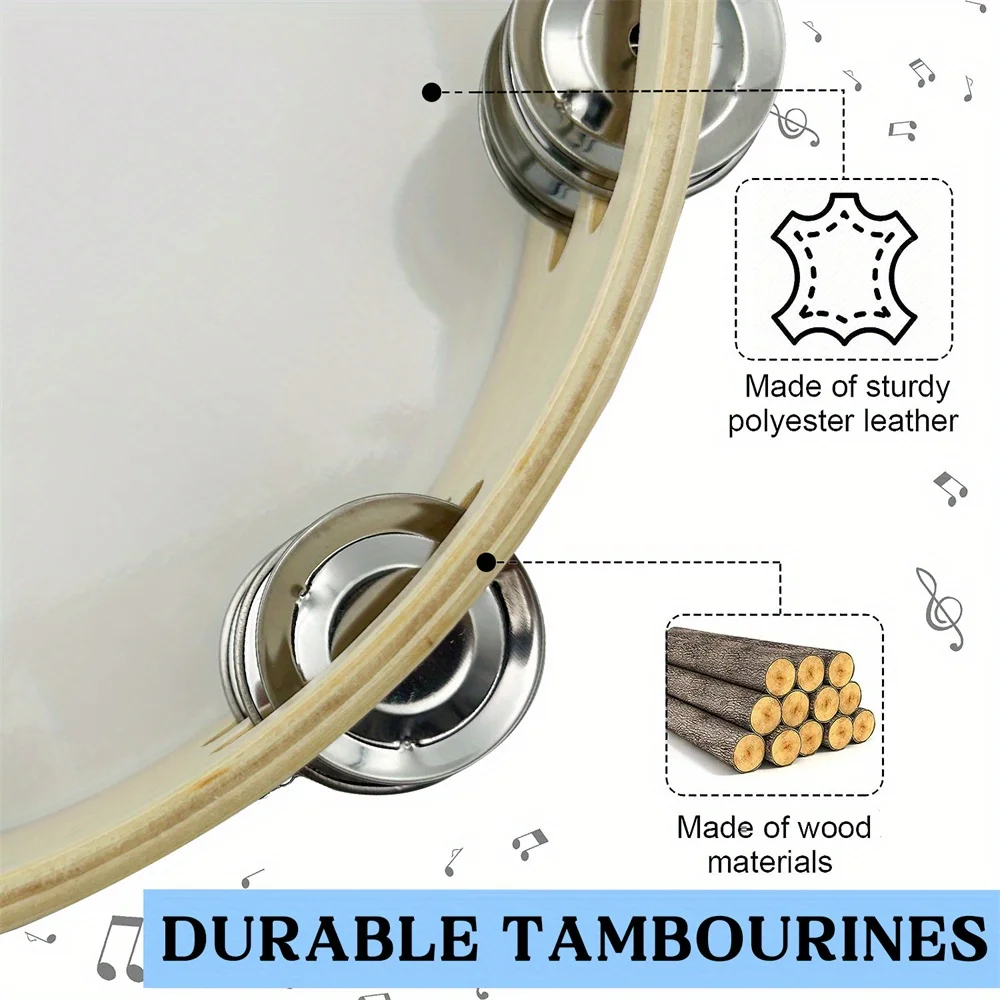 8/10-inch Blue Sky Dove Tambourine Double Row Bells Hand Drum Percussion For Dance Party Music Room