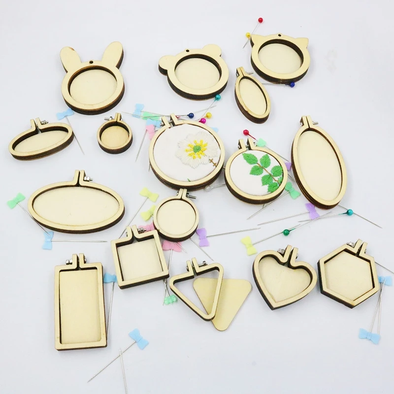 Mini Embroidery Hoop Wooden Ring Mixed Round Pendant Cross Stitch Frame Kit Jewelry Keyring Crafts Sewing Accessories 10PCS embroidery hoop,embroidery set,embroidery kits,embroidery tool,handmade accessories