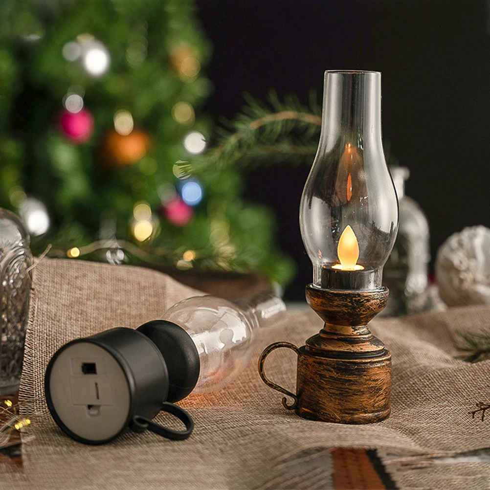 Oil Lamp Retro Flameless LED Rustic Kerosene Lantern Lamp Plastic Retro Oil Lamp Rustic Kerosene Lantern Lamp multiuse Oil - Image 2
