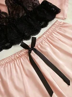 Women's Satin Sleepwear Pajama Set Pink Sexy Lingerie Bath Robe Lace Patchwork Silk Night Dress Trousers Home Clothed Nightwear - Image 4
