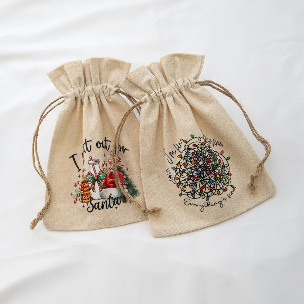12 Stücke Weihnachten Schmuck Kordelzug Baumwolle Leinwand Leinen Apfel Tasche Süßigkeiten Leckereien Verpackung Lagerung Weihnachten Party Gefälligkeiten Beutel – Detail 15