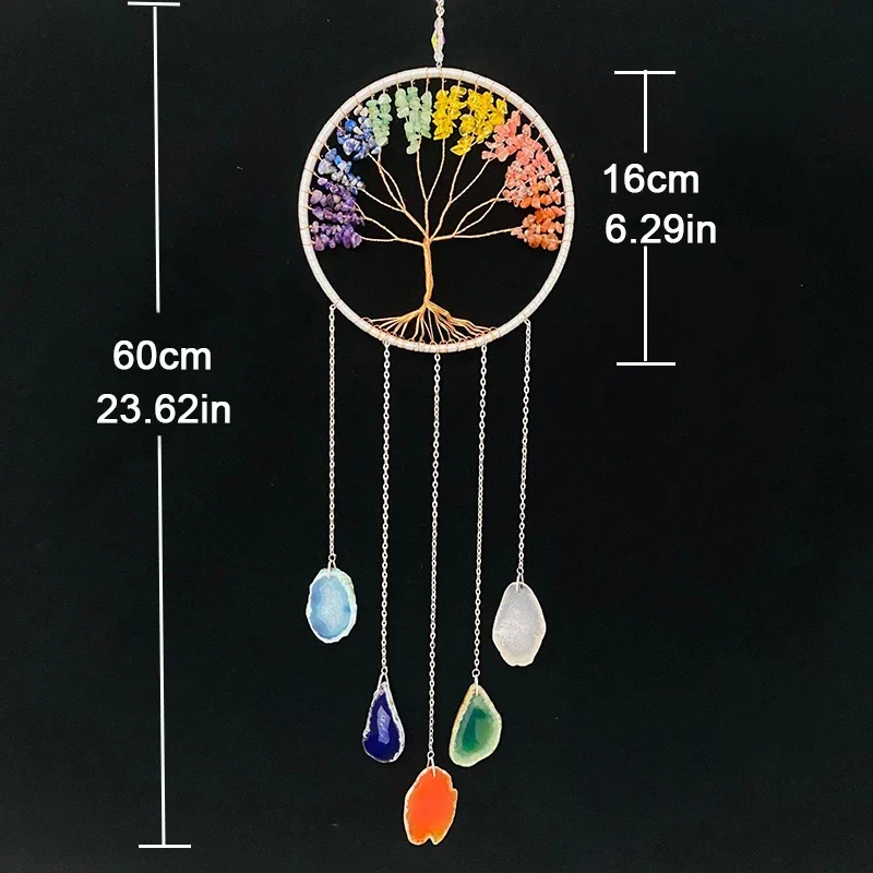 7 Chakra Gemstone Tree of Life Dream catchers Color Agate Wall Hangings Room Window Garden Wind Chimes Dream Catchers Home Decor