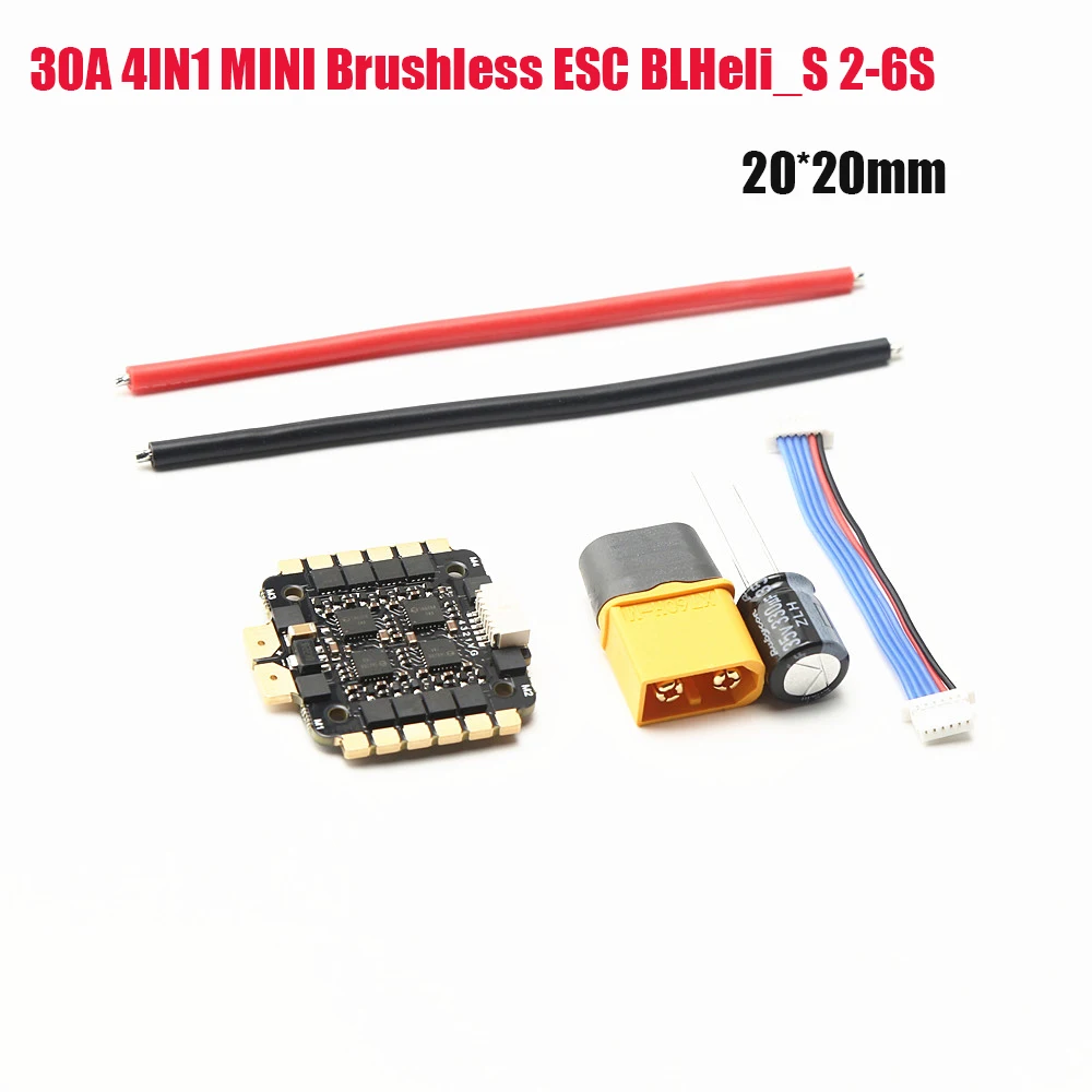 

Специальное издание 30A 4 в 1 Мини бесщеточный ESC BLHeli_S 2-6S BEC 5 в 6,5 г 20x20 мм для Мини FPV радиоуправляемого гоночного дрона