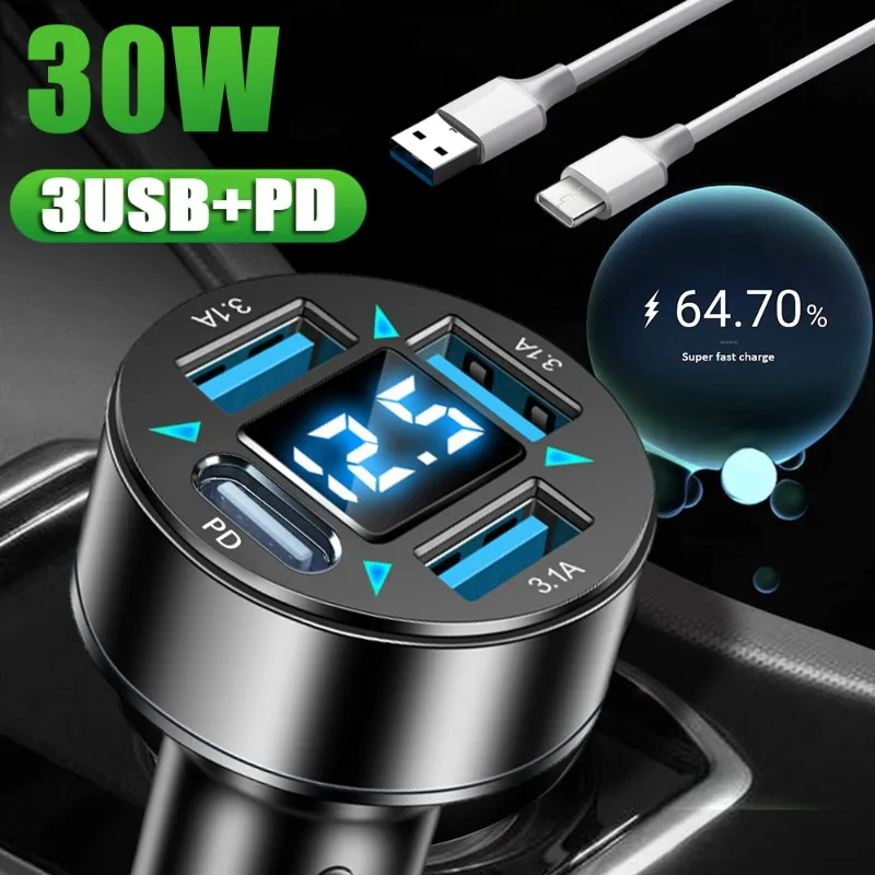 

Car Charger USB Type C Fast Charging Car Super Fast Charging Adapter For 15 Pro Max Xiaomi Samsung QC3.0 Phone Charger