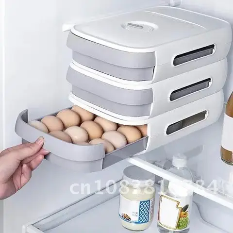 

Egg Box Refrigerator Holder Kitchen Drawer Organizer Fresh-Keeping Large Capacity Stackable Food Container Storage Box