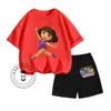 2024 Dora The Explorer Animated Cartoon Print Design O-neck Short Sleeve and Shorts Two-piece Suit for Children 3-14 Years Old 6