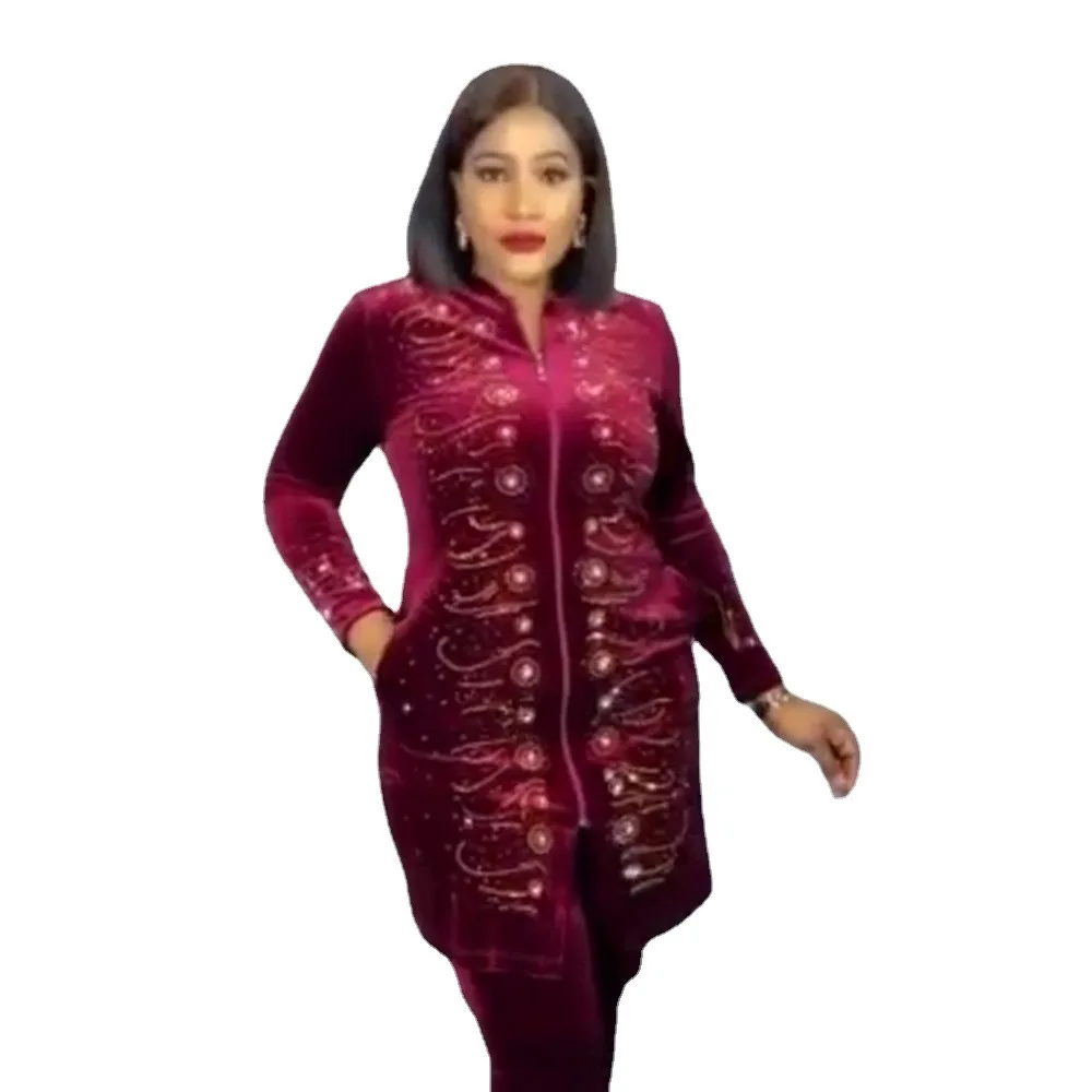 

Spring Autumn African Women Long Sleeve Solid Color Top and Long Pant African Suit African Clothes Women