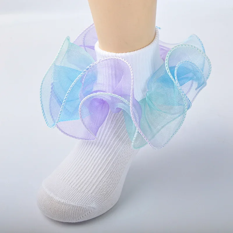 Korean Baby Girls 3D Ruffle Socks Children Multicolor Gradient Princess Students Dance Socks Kids Socks 1-10years Old