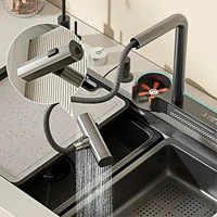 Robinet de cuisine à affichage numérique LED gris anthracite avec douchette extractible, multifonctionnel, eau chaude et froide, mitigeur moderne 4