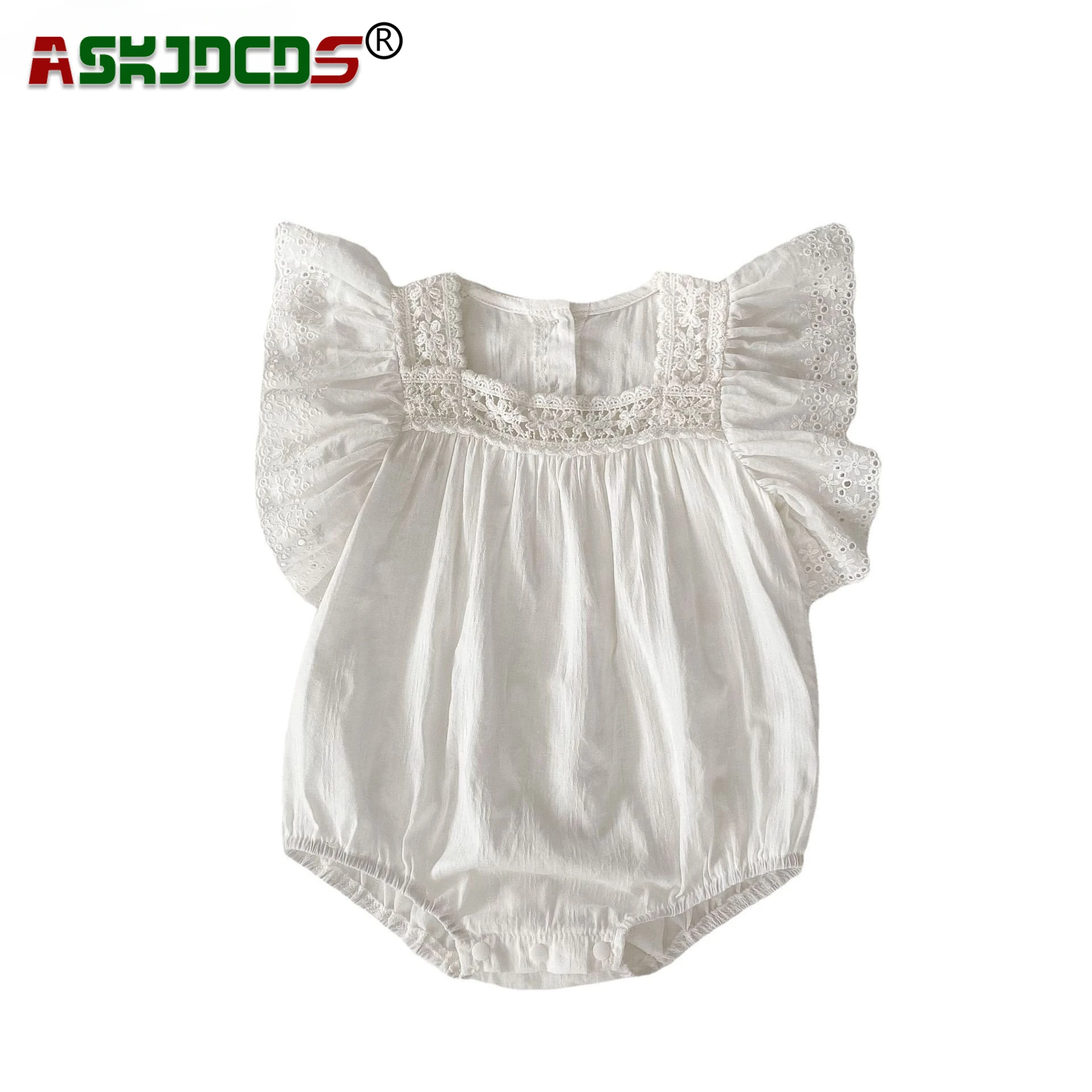 

2024 New Bodysuits Square Neck 0-24M In Cute Lace-Trimmed Fly Sleeve Overalls for Kids Baby Girls - Soft Cotton Infant Newborn