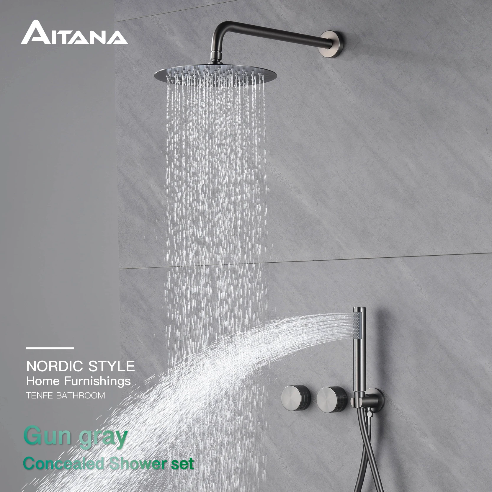 Shower set Luxury gun gray brass bathroom shower system concealed design dual handle cold and hot dual control function