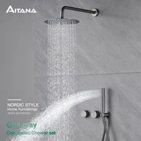 Luxury gun gray brass bathroom shower system concealed design dual handle cold and hot dual control dual function Shower Set 1