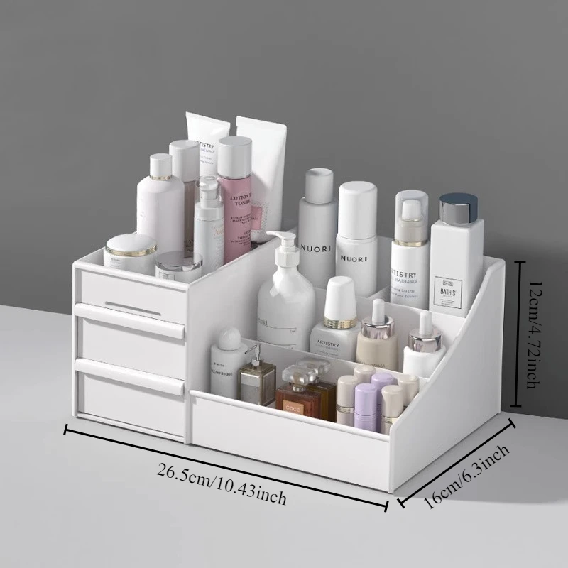 1pc White New Drawer Makeup Storage Box Dormitory Finishing Plastic Shelf Cosmetics Skin Care Dressing Table Desktop 6