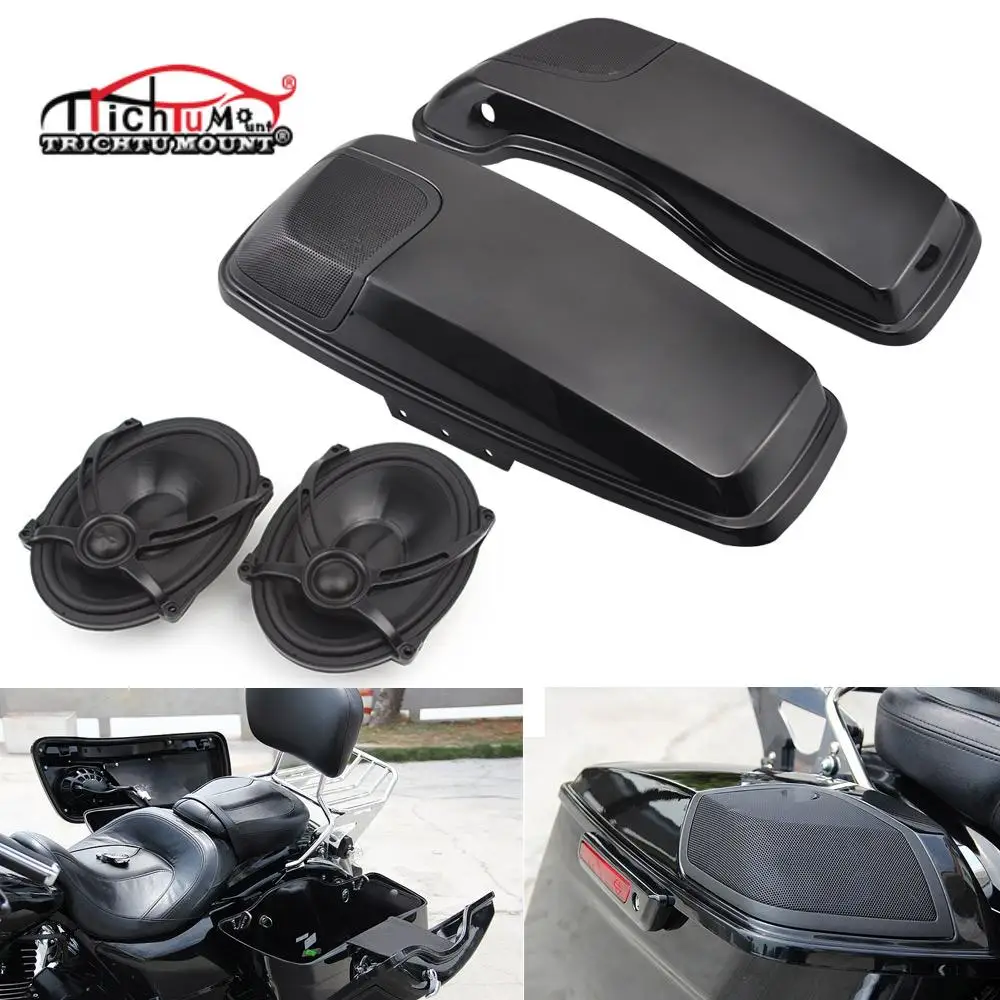 

Черные крышки для сиденья мотоцикла с колонками 5x7 дюймов для Harley Davidson Touring Road King Electra Street Glide CVO FLHXSE 2014-UP