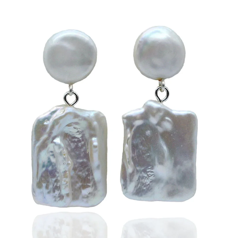 

Women's Earrings White Large Square Pearl Design Earrings Baroque Pendant Double Beads Vintage Pearl Earrings Free Shipping