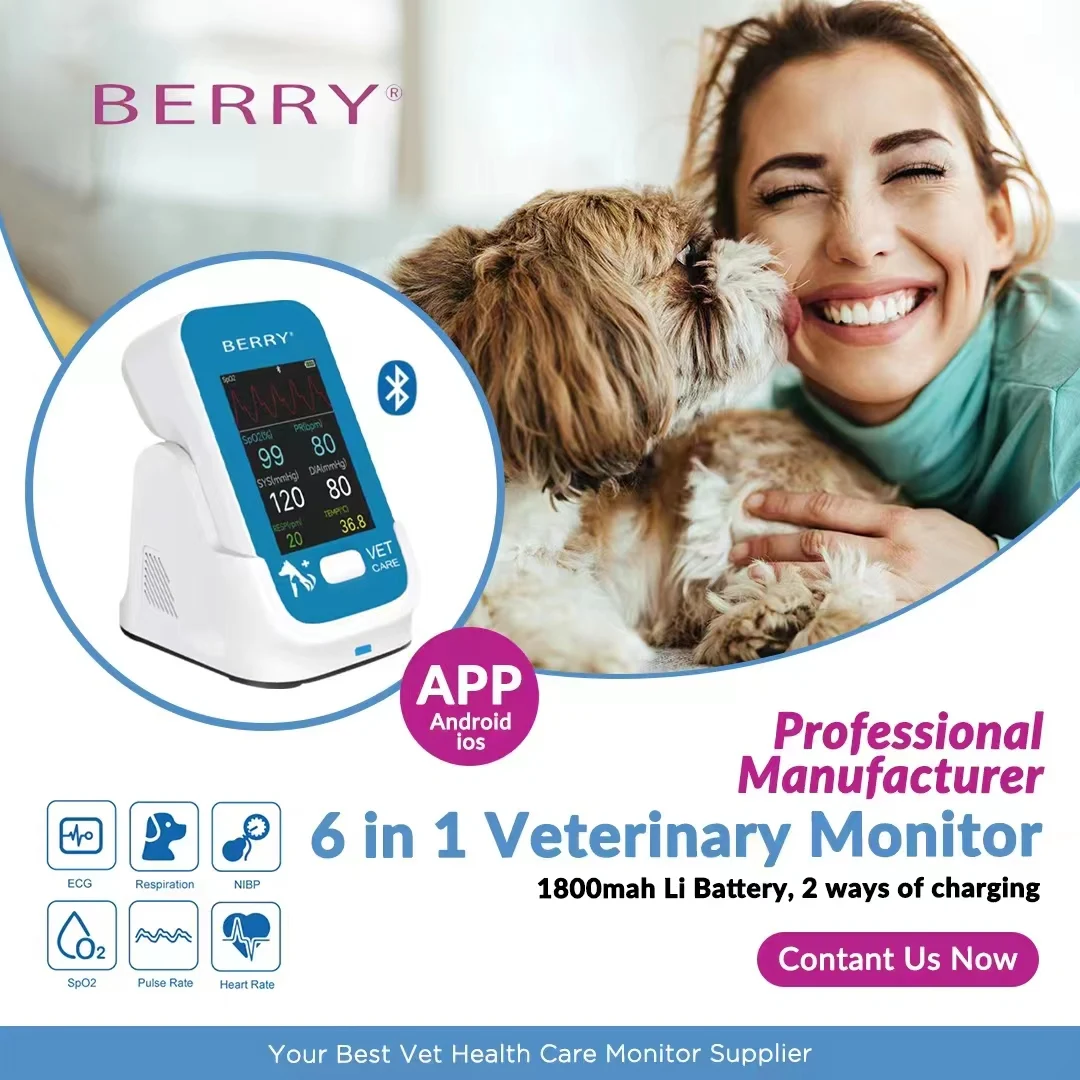 BERRY Veterinary Equipment Pet Cat Dog Monitor With Bluetooth Ecg Hr