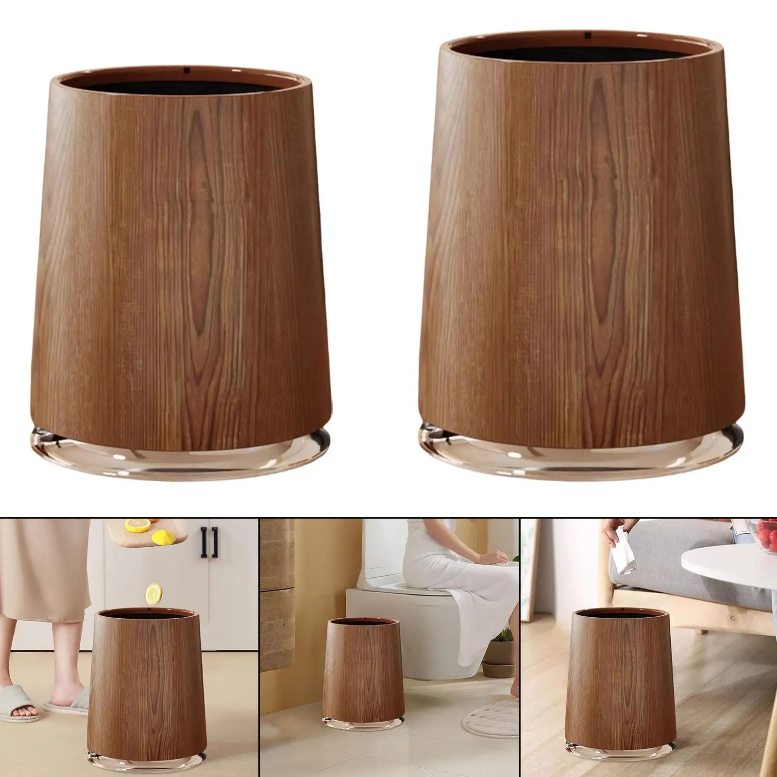 Trash Can Imitation Wood Grain,Sturdy,Farmhouse Decorative Portable Garbage Can Wastebasket Bin Open Top for Office Bedroom Home