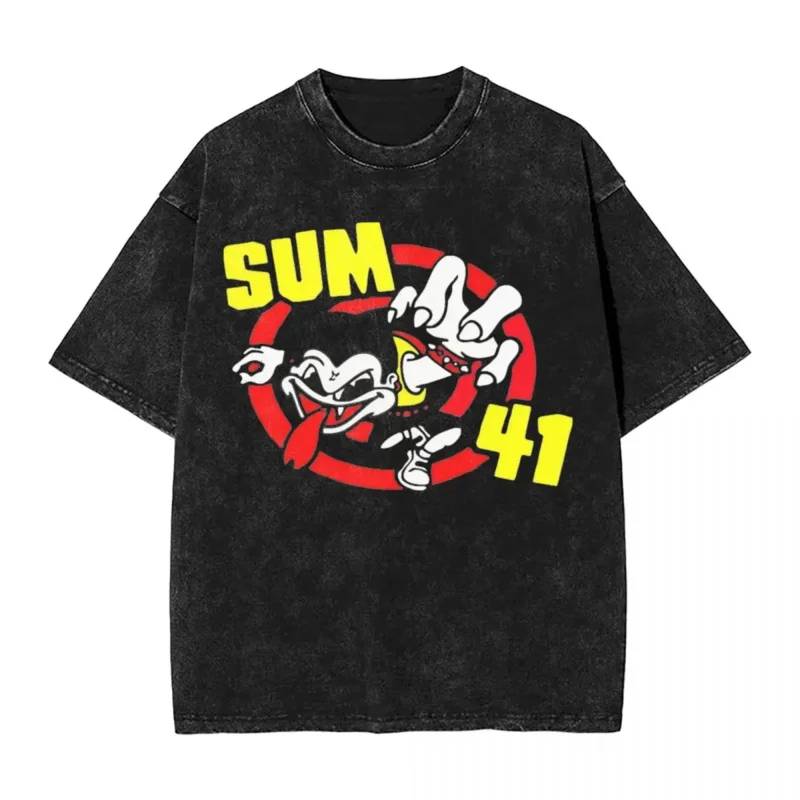 

Промытая Футболка группы Sum 41 хип-хоп винтажные футболки High Street SUM41 панк уличная одежда Печатные Топы футболки для мужчин женщин