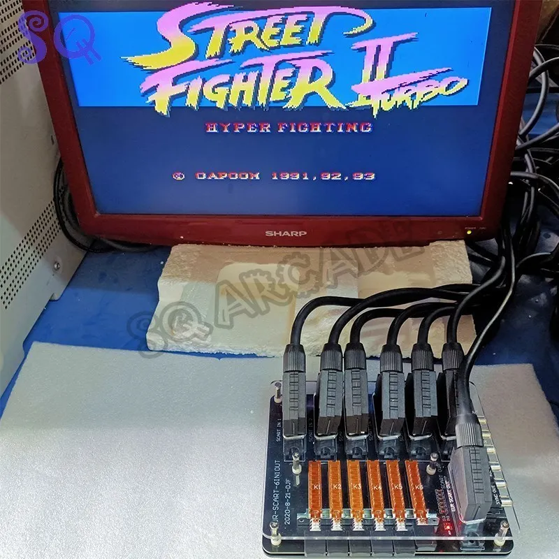레트로 Scart 스위치 6 in 1 출력 비디오 미니 분배기 변환기 아크릴 케이스 RGB SVHS AV TV EUR 자동 스위처 어댑터
