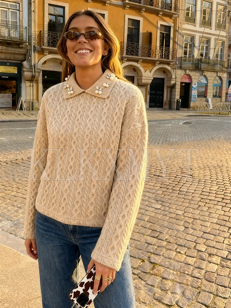 Chic Autumn Knitted Pullover Women Elegant Jewelry Collar Sweater Fashion Casual Long Sleeve Female Knitwear Sweaters Top ﻿