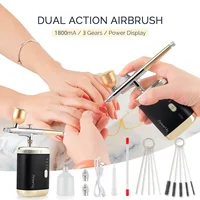 1800mAh Dual-action Mini Air Compressor Kit 0.3mm Nail Airbrush for Nails Cake Makeup Paint Air Spray Gun Oxygen Injector 2