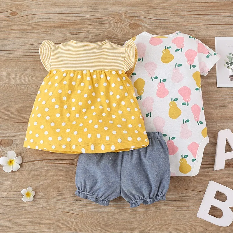 Newborn Baby Boys Clothes Set 2022 Summer Cotton Short Sleeve Tops+Romper+Shorts 3Pcs sets Infant Baby Boy Girl Clothing Outfits baby clothing set line