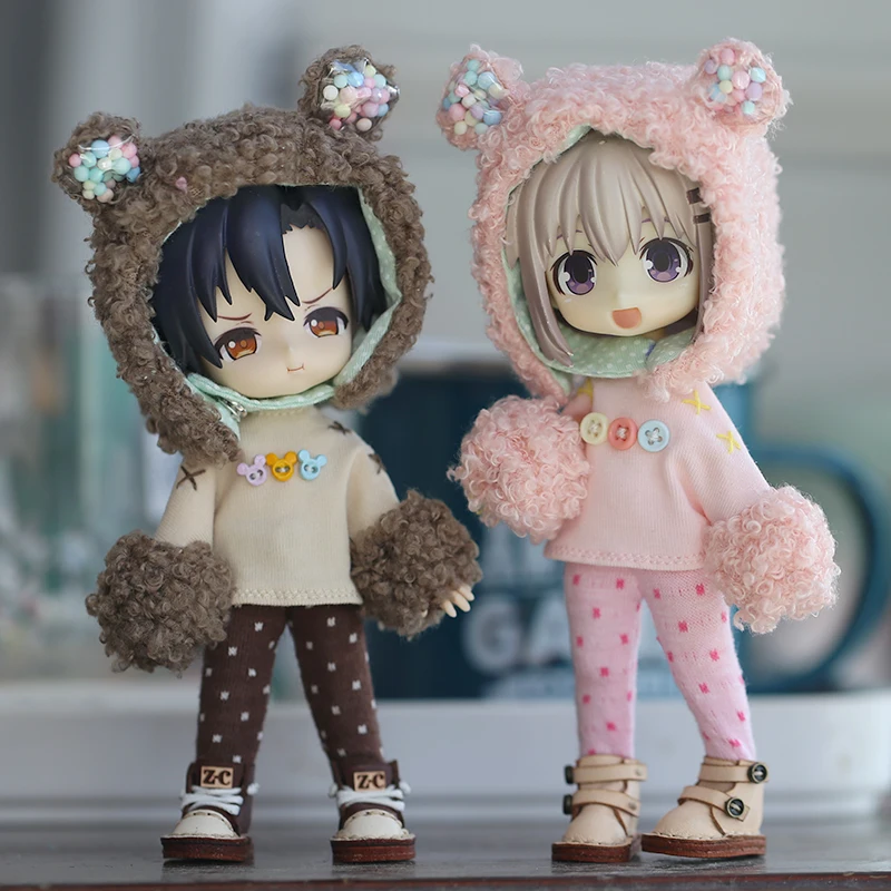 New Cute Bear Doll Clothes Hat+Coat+Pants Macaron Color Dolls Clothing For Ob11,Obitsu 11,Molly, Gsc, Ymy Dolls 1/12 Bjd Dolls