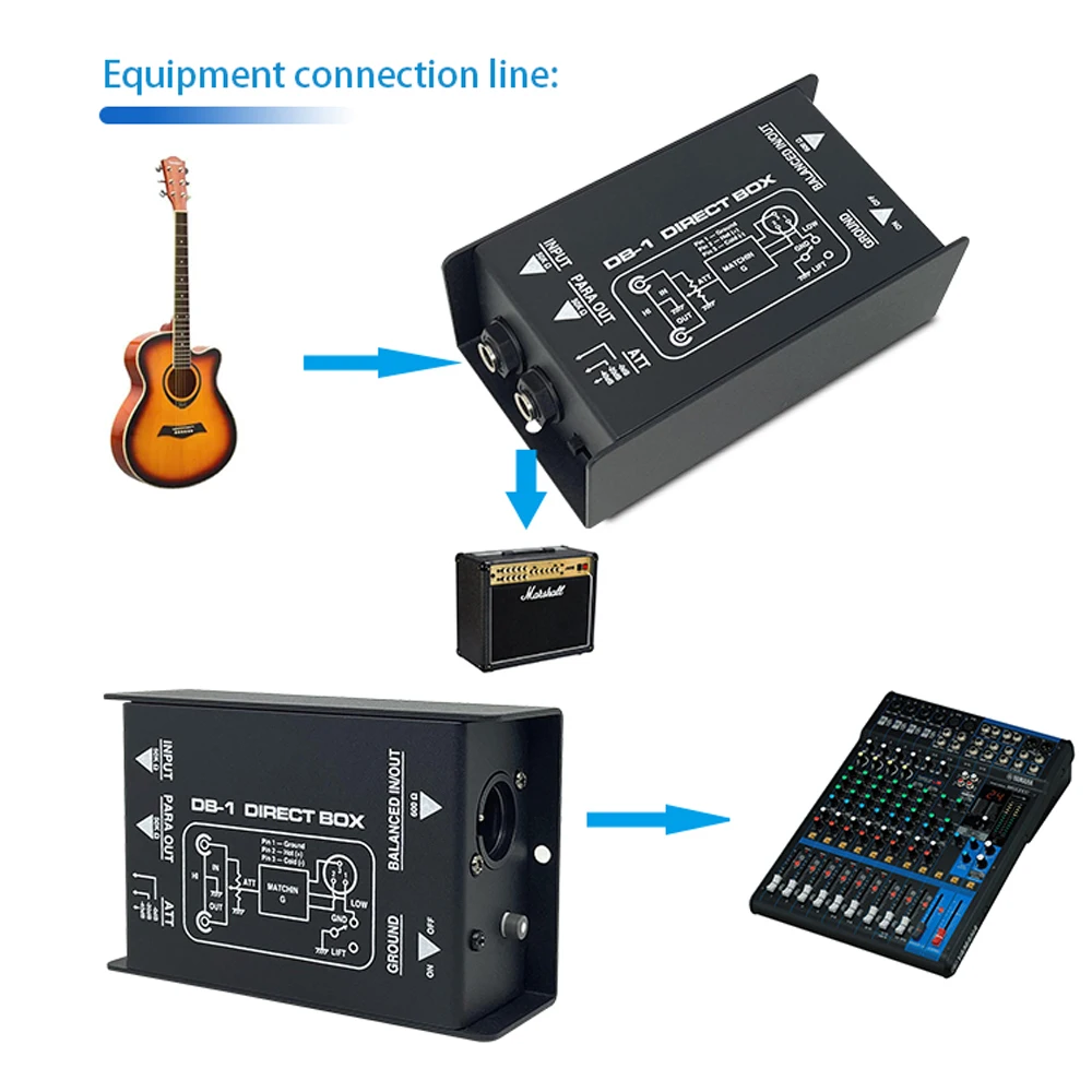 Passive Audio DI Box Direct Injection Box Low Noise Guitar Bass DI Single Channel Audio Converter audio converter