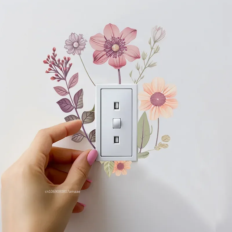 3D Switch Wall Sticker PVC Removable Waterproof Sticker for Bedroom Bathroom Living Room Beautiful Flowers Home Decoration