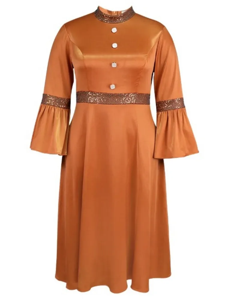 new fall fashion large size half high neck dress flared sleeve A-line skirt dress