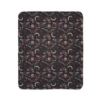 Aesthetic Botanical Whimsicore Forestcore Fleece Sherpa Blanket, Soft Throw for Halloween, Moon Phases Lunar Moth Witchy 2