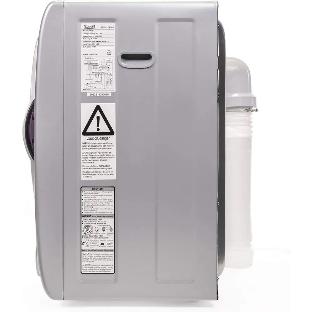 Tumble Dryer Silver w/Digital Timer Automatic Portable Electric RV Apartment Clothes Laundry Compact 4